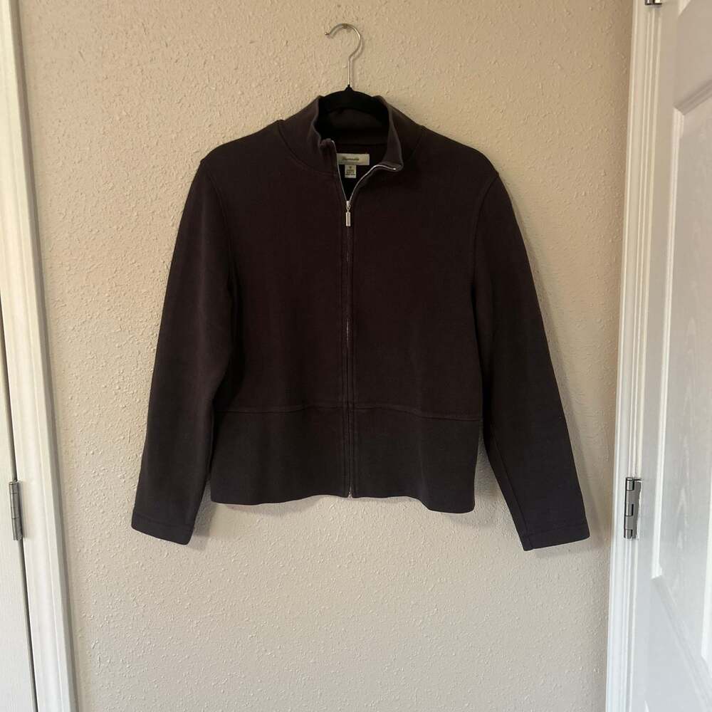 Faconnable Women's Large Black 100% Cotton Sweater Jacket Full Zip Casual